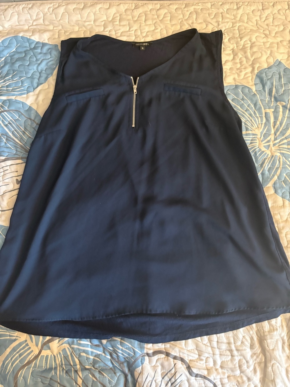 Papermoon 9 Navy Sleeveless Zip Neck Blouse